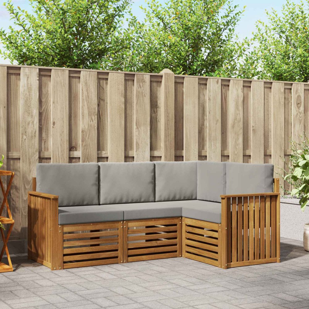 vidaXL Soffgrupper 4 pcs Naturlig och Ljus Grå Massivt Akaciaträ