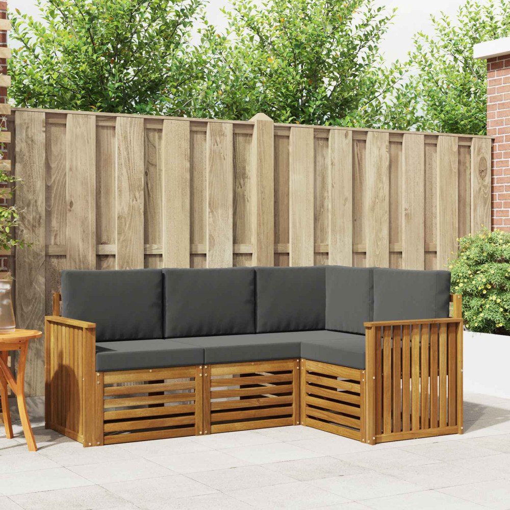 vidaXL Soffgrupper 4 pcs Naturlig och Antracit Massivt Akaciaträ