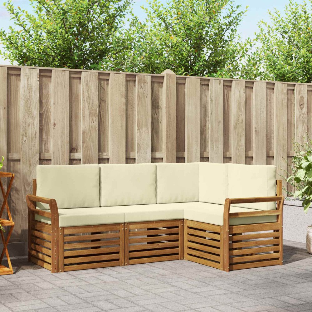 vidaXL Soffgrupper 4 pcs Naturlig och Grädde Massivt Akaciaträ