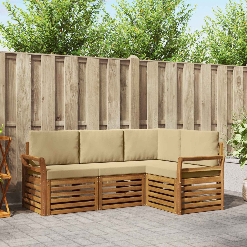 vidaXL Soffgrupper 4 pcs Naturlig och Beige Massivt Akaciaträ