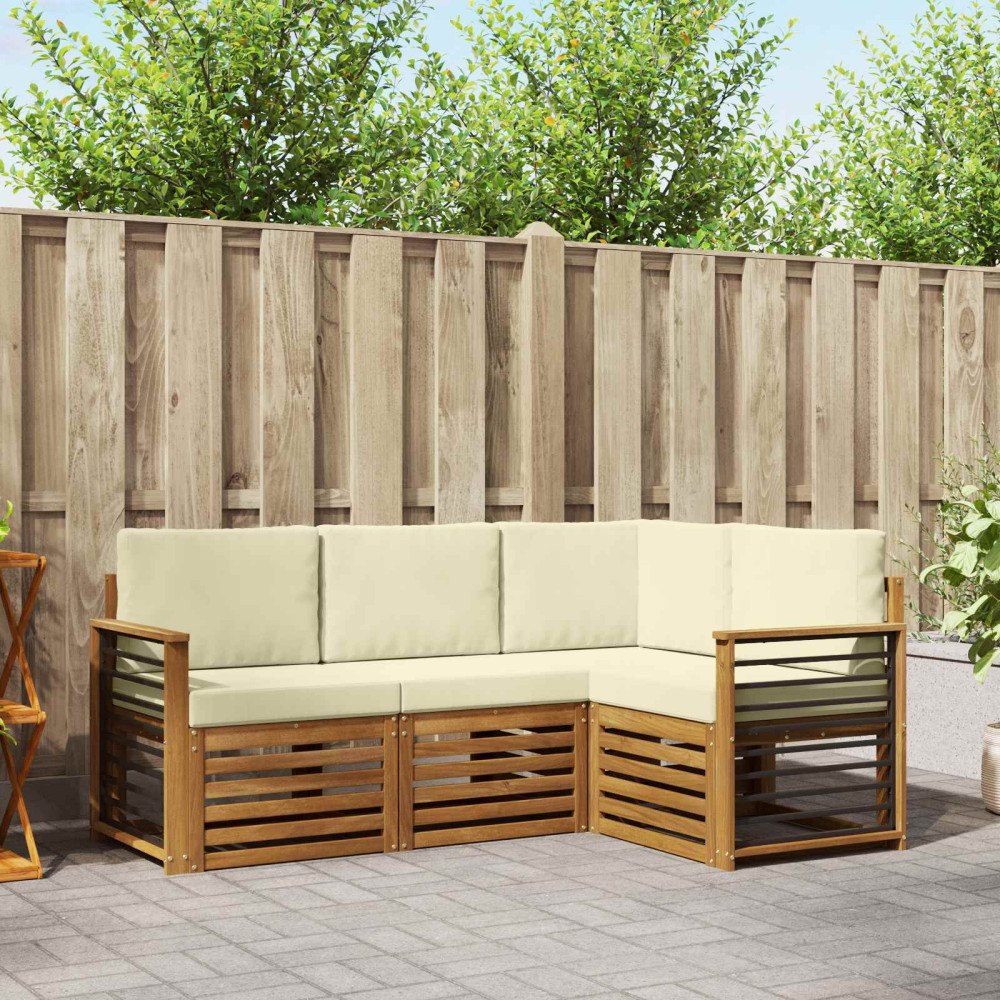 vidaXL Soffgrupper 4 pcs Naturlig och Grädde Massivt Akaciaträ