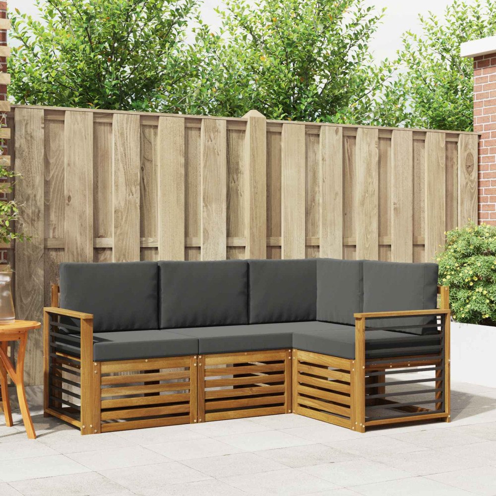 vidaXL Soffgrupper 4 pcs Naturlig och Antracit Massivt Akaciaträ