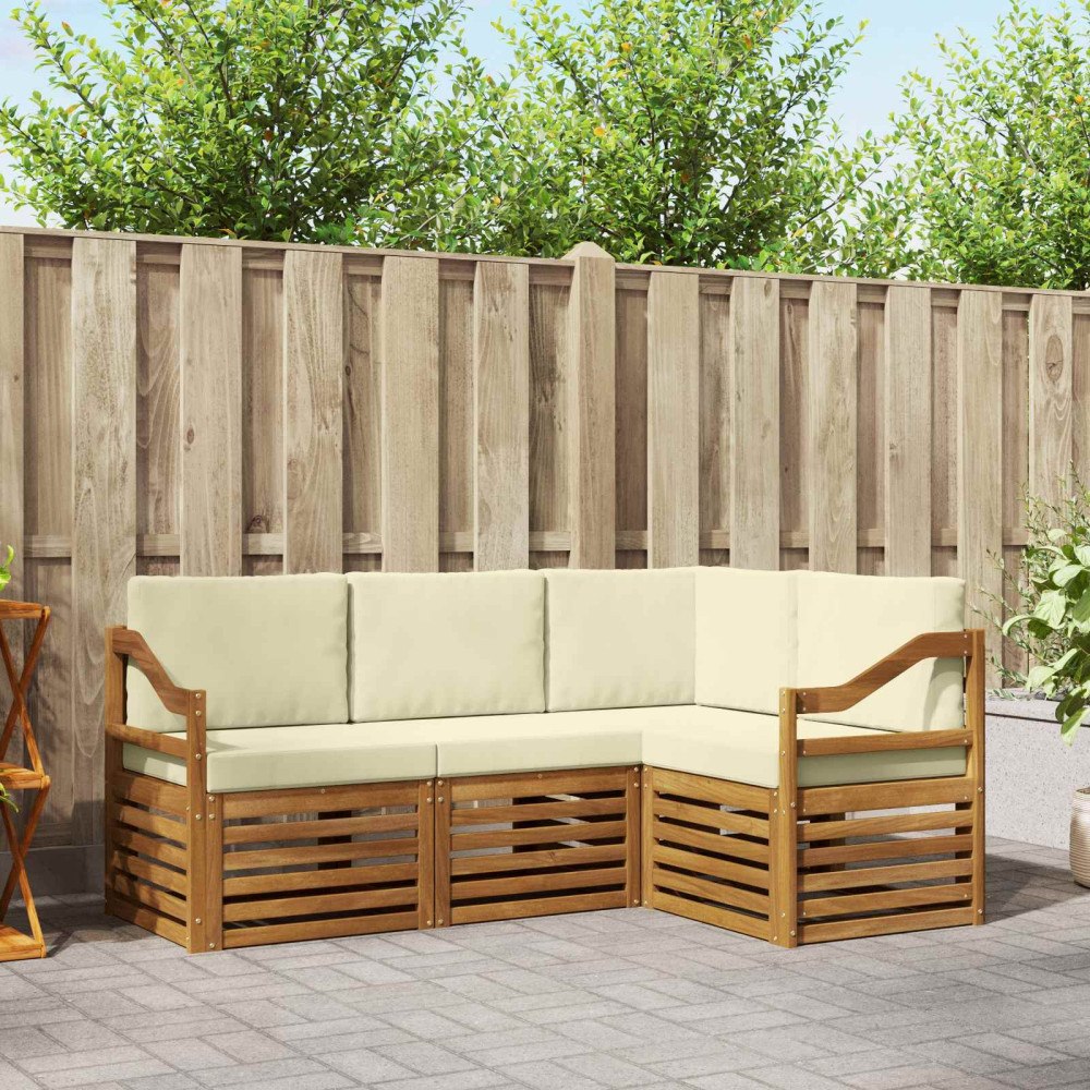 vidaXL Soffgrupper 4 pcs Naturlig och Grädde Massivt Akaciaträ