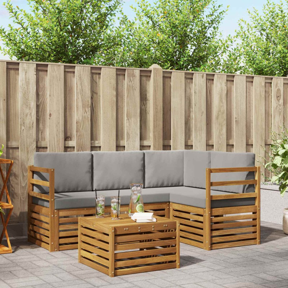 vidaXL Soffgrupper 5 pcs Naturlig och Ljus Grå Massivt Akaciaträ