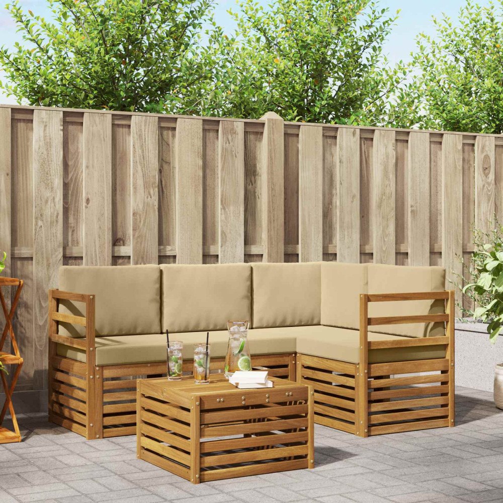 vidaXL Soffgrupper 5 pcs Naturlig och Beige Massivt Akaciaträ