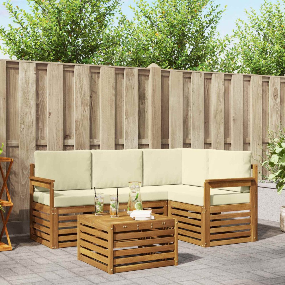 vidaXL Soffgrupper 5 pcs Naturlig och Grädde Massivt Akaciaträ