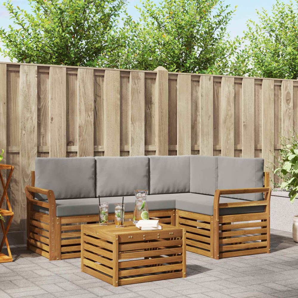 vidaXL Möbelset med kudde 5 pcs Naturlig och Ljus Grå Konstruerat trä