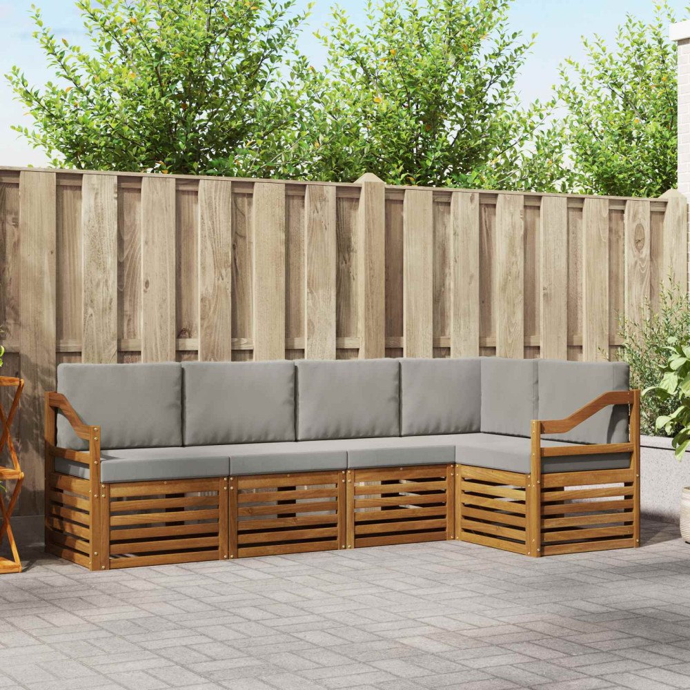 vidaXL Soffgrupper 5 pcs Naturlig och Ljus Grå Massivt Akaciaträ