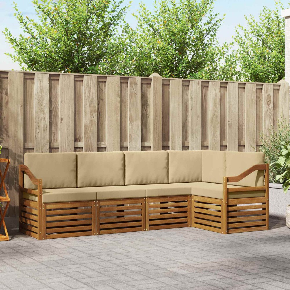vidaXL Soffgrupper 5 pcs Naturlig och Beige Massivt Akaciaträ