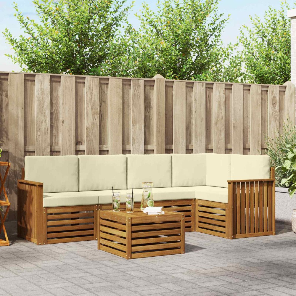 vidaXL Soffgrupper 6 pcs Naturlig och Grädde Massivt Akaciaträ