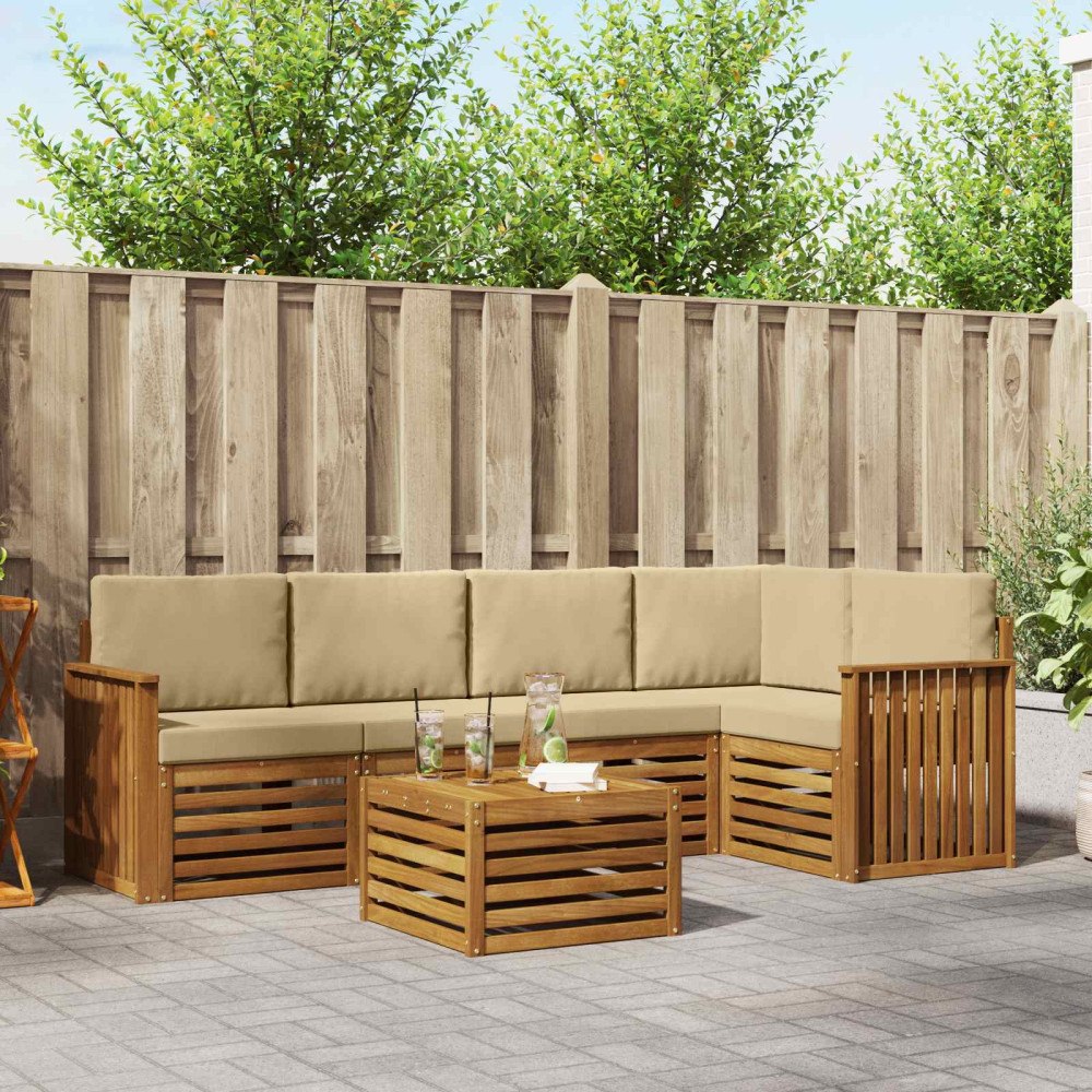 vidaXL Soffgrupper 6 pcs Naturlig och Beige Massivt Akaciaträ