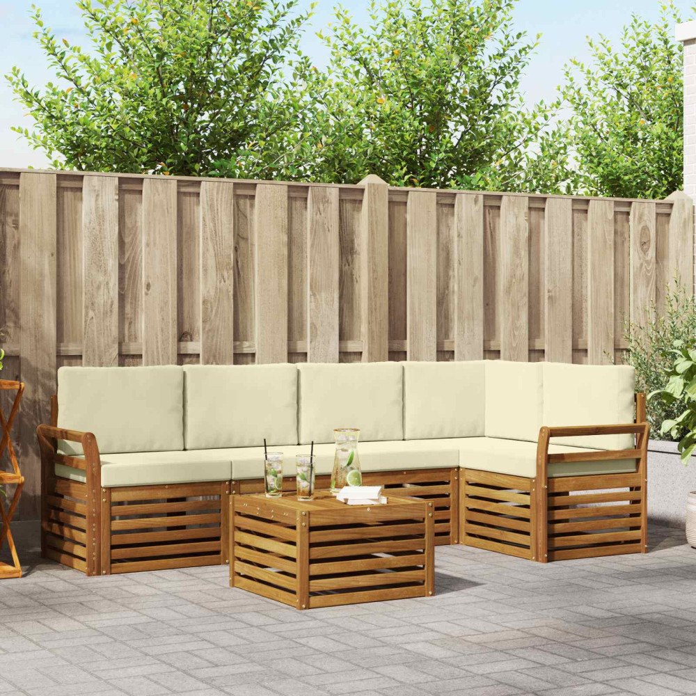 vidaXL Soffgrupper 6 pcs Naturlig och Grädde Massivt Akaciaträ
