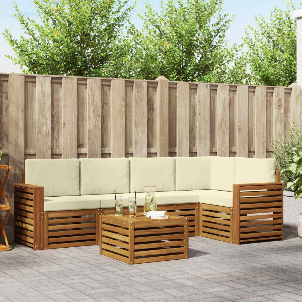 vidaXL Soffgrupper 6 pcs Naturlig och Grädde Massivt Akaciaträ