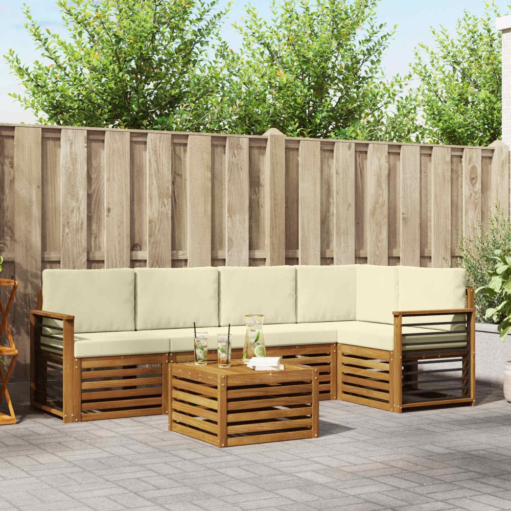 vidaXL Soffgrupper 6 pcs Naturlig och Grädde Massivt Akaciaträ