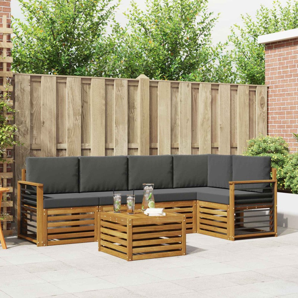 vidaXL Soffgrupper 6 pcs Naturlig och Antracit Massivt Akaciaträ