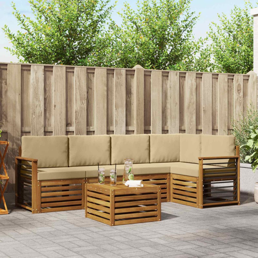 vidaXL Soffgrupper 6 pcs Naturlig och Beige Massivt Akaciaträ