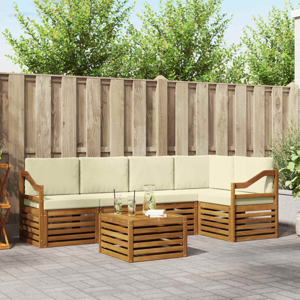 vidaXL Soffgrupper 6 pcs Naturlig och Grädde Massivt Akaciaträ