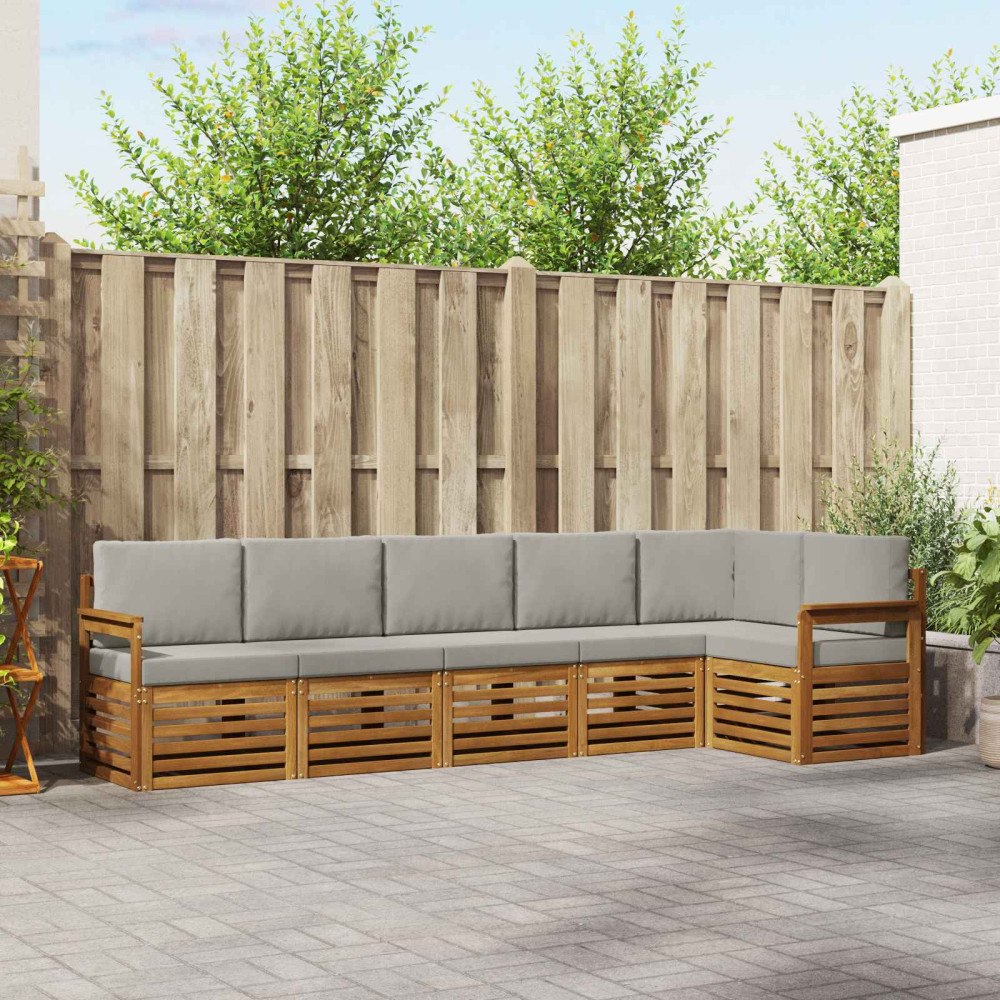 vidaXL Soffgrupper 6 pcs Naturlig och Ljus Grå Massivt Akaciaträ