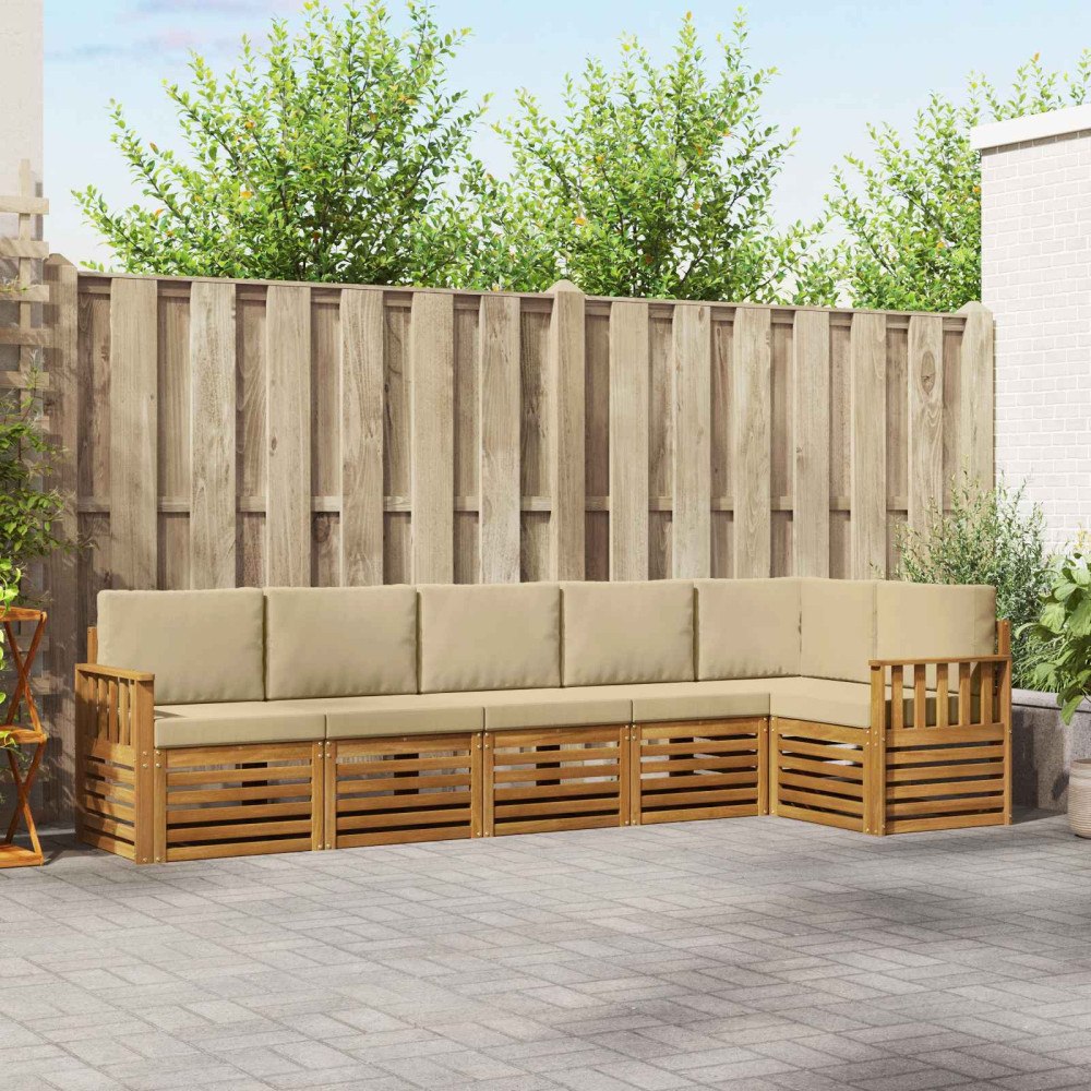 vidaXL Soffgrupper 6 pcs Naturlig och Beige Massivt Akaciaträ