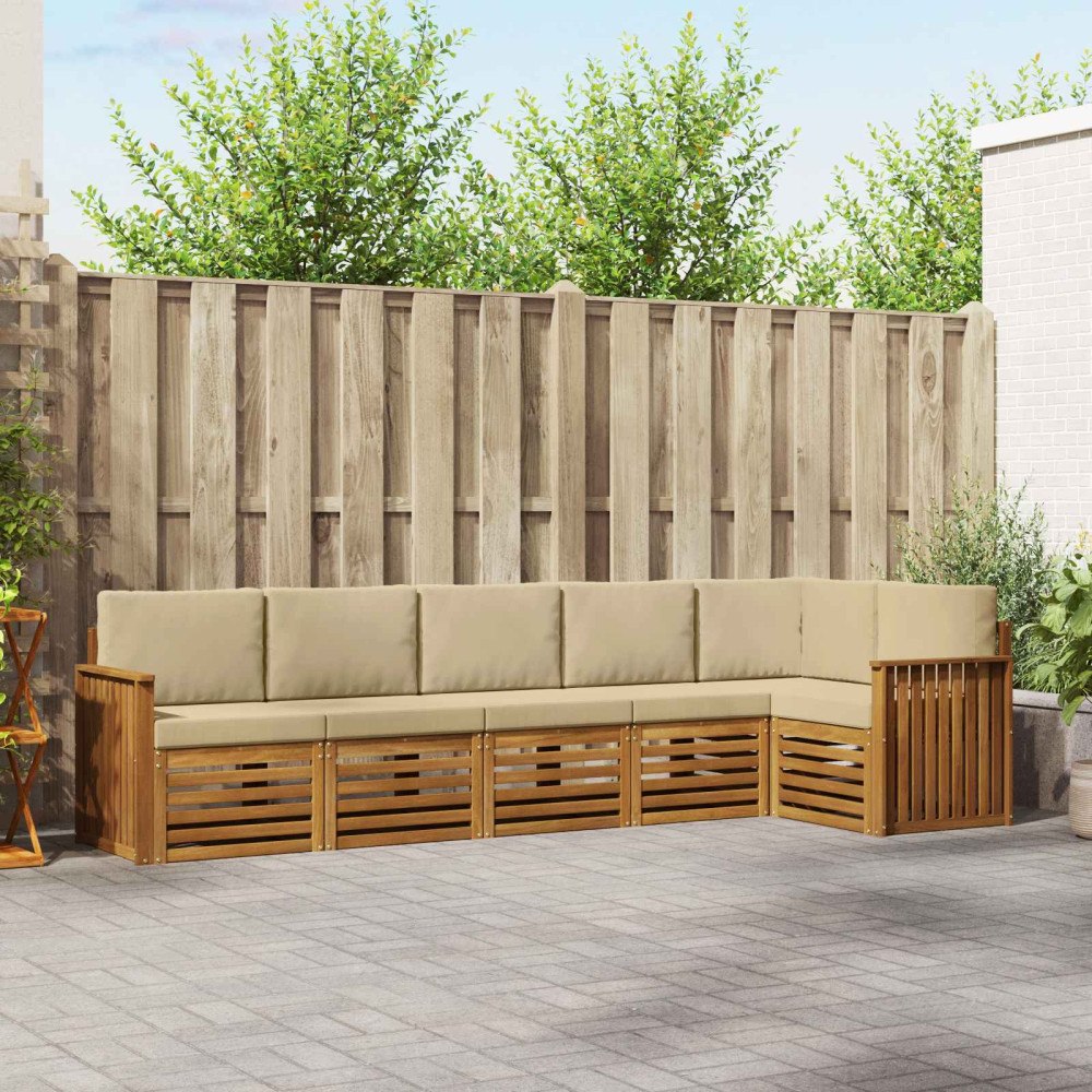 vidaXL Soffgrupper 6 pcs Naturlig och Beige Massivt Akaciaträ