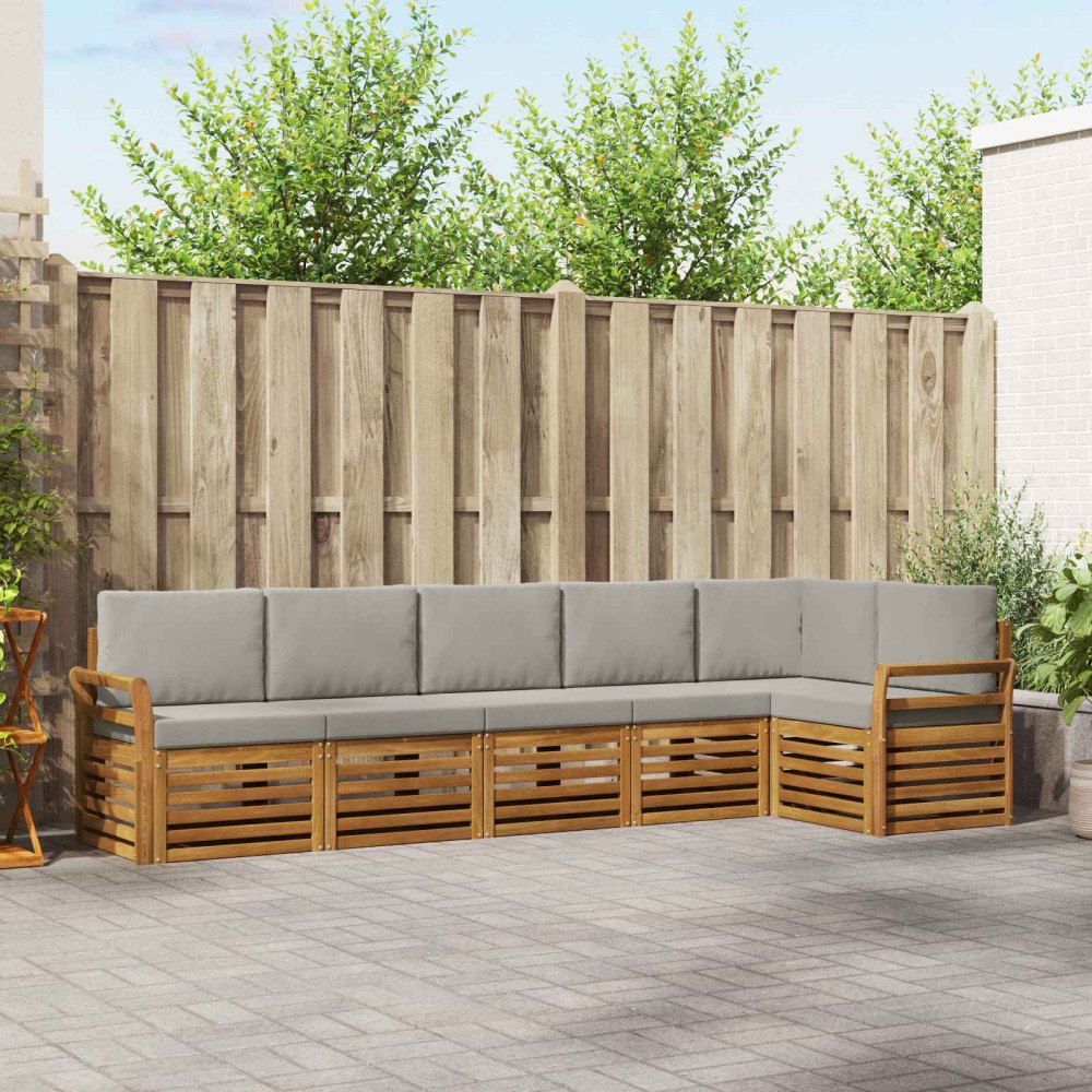 vidaXL Soffgrupper 6 pcs Naturlig och Ljus Grå Massivt Akaciaträ