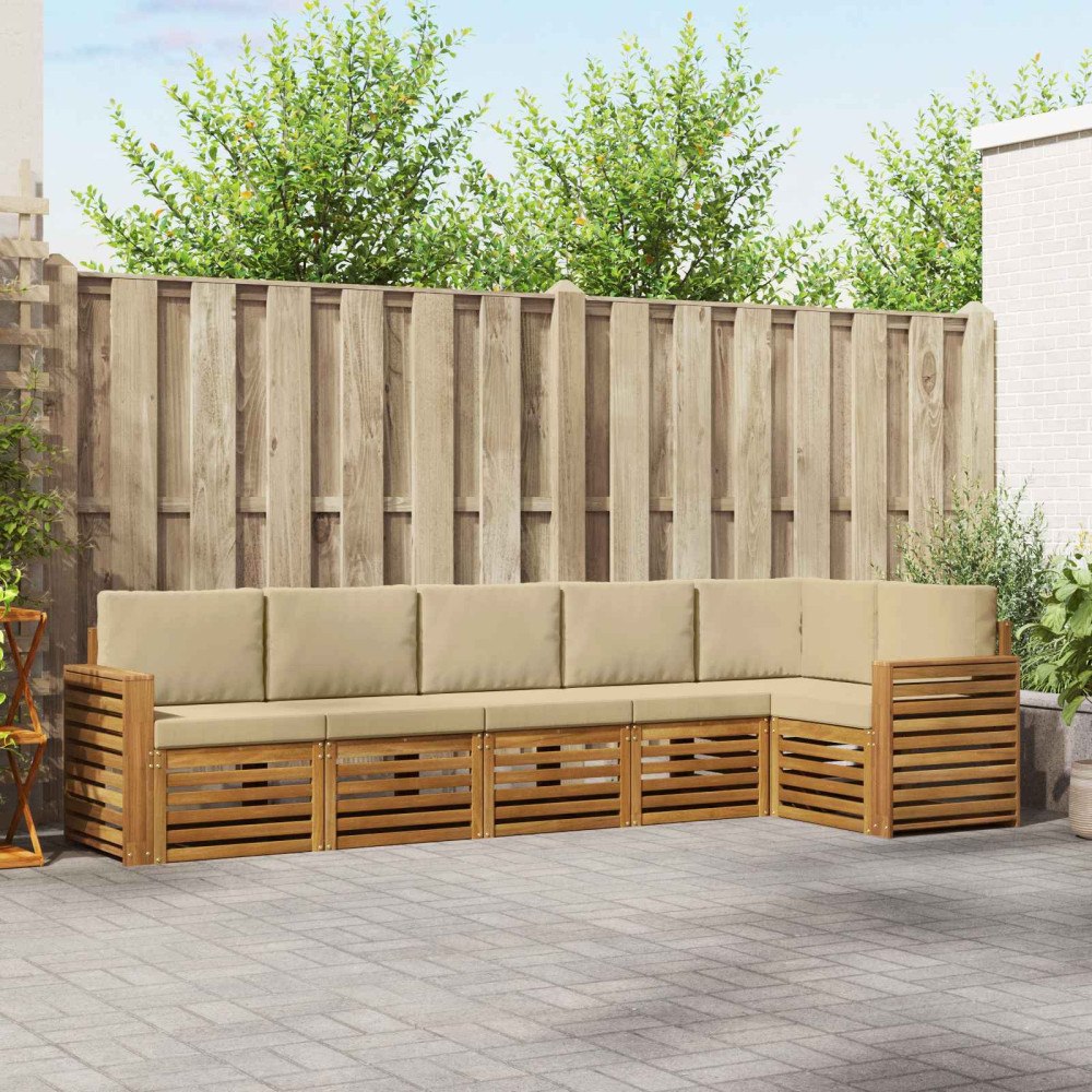 vidaXL Soffgrupper 6 pcs Naturlig och Beige Massivt Akaciaträ