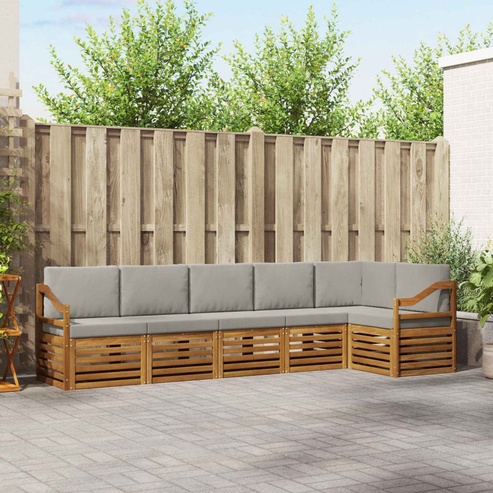 vidaXL Soffgrupper 6 pcs Naturlig och Ljus Grå Massivt Akaciaträ