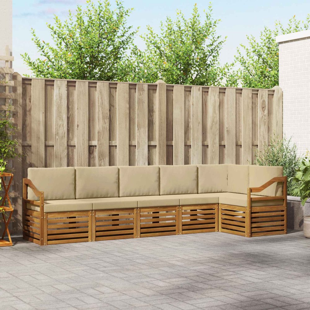 vidaXL Soffgrupper 6 pcs Naturlig och Beige Massivt Akaciaträ