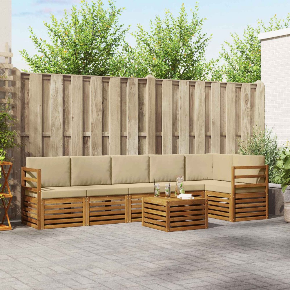 vidaXL Soffgrupper 7 pcs Naturlig och Beige Massivt Akaciaträ