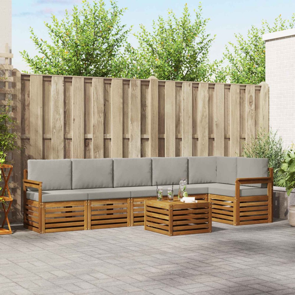 vidaXL Soffgrupper 7 pcs Naturlig och Ljus Grå Massivt Akaciaträ