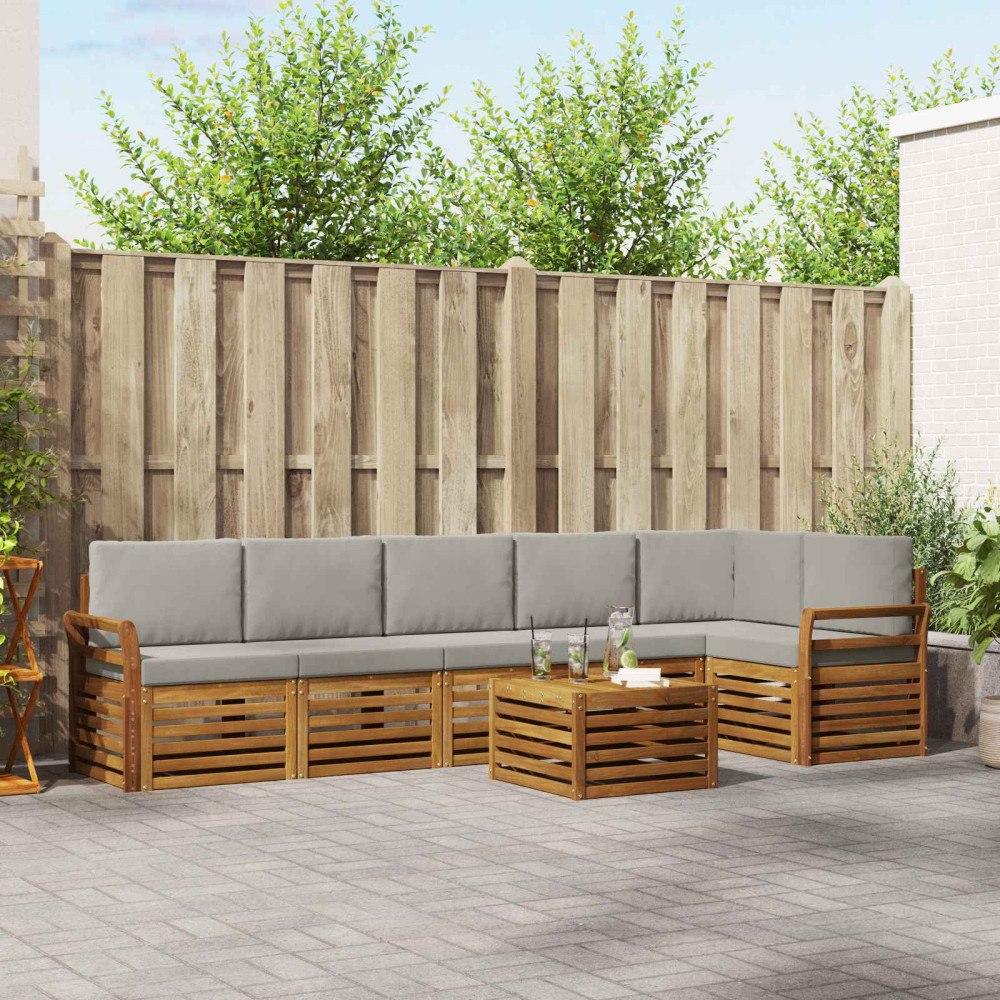 vidaXL Soffgrupper 7 pcs Naturlig och Ljus Grå Massivt Akaciaträ