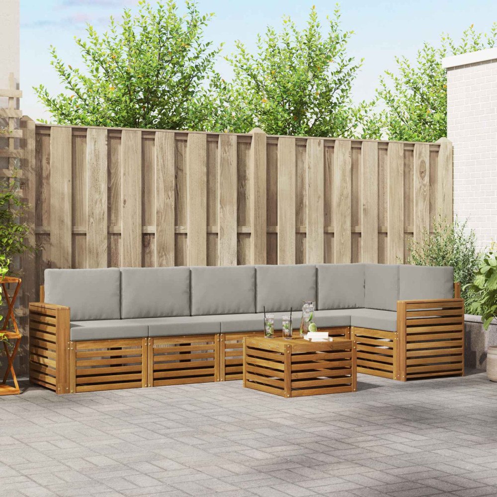 vidaXL Soffgrupper 7 pcs Naturlig och Ljus Grå Massivt Akaciaträ