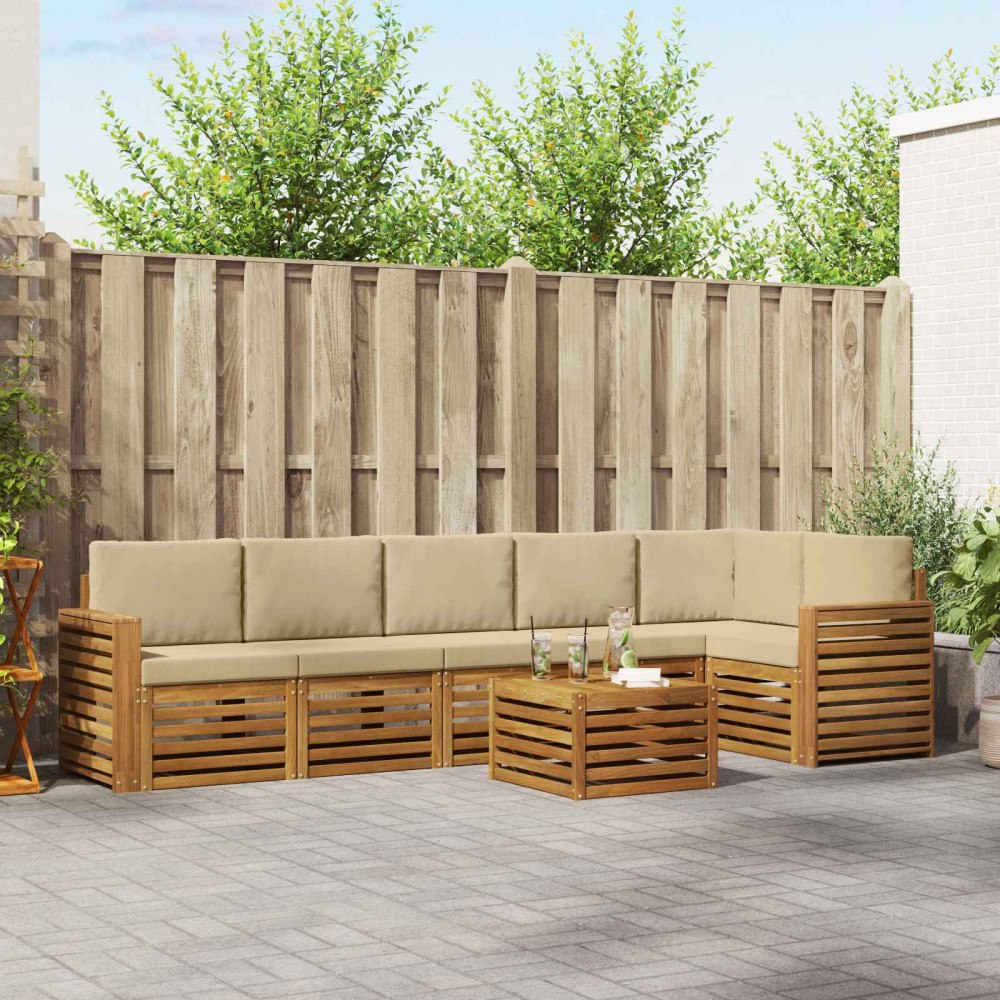 vidaXL Soffgrupper 7 pcs Naturlig och Beige Massivt Akaciaträ
