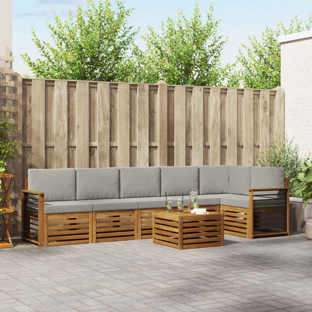 vidaXL Soffgrupper 7 pcs Naturlig och Ljus Grå Massivt Akaciaträ