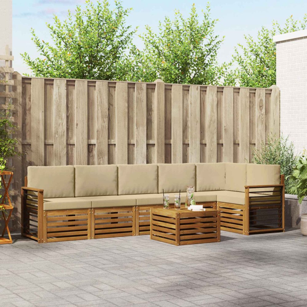 vidaXL Soffgrupper 7 pcs Naturlig och Beige Massivt Akaciaträ