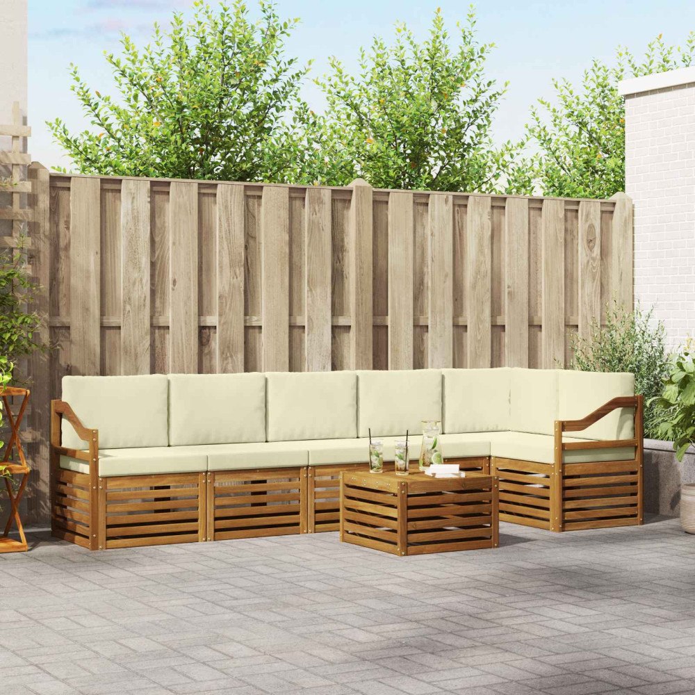 vidaXL Soffgrupper 7 pcs Naturlig och Grädde Massivt Akaciaträ