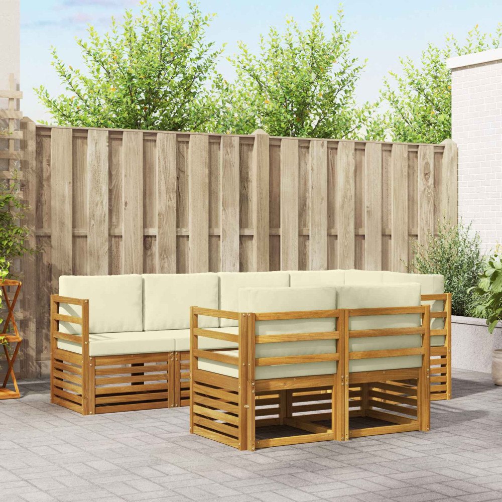 vidaXL Soffgrupper 7 pcs Naturlig och Grädde Massivt Akaciaträ