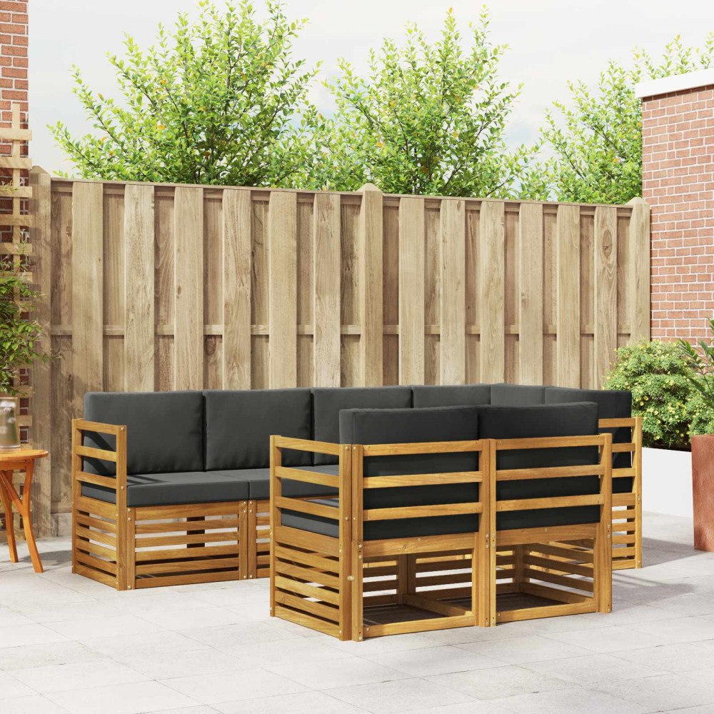 vidaXL Soffgrupper 7 pcs Naturlig och Antracit Massivt Akaciaträ