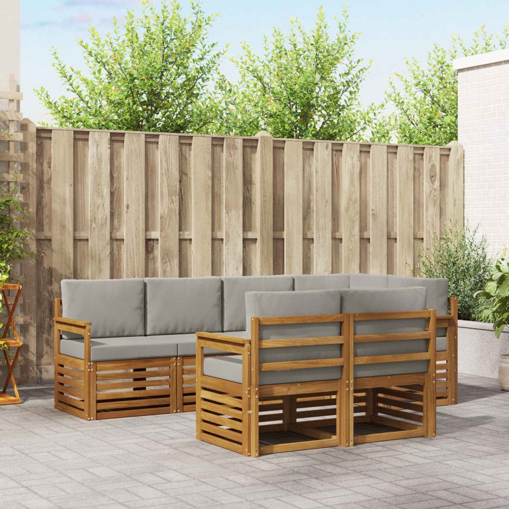 vidaXL Soffgrupper 7 pcs Naturlig och Ljus Grå Massivt Akaciaträ