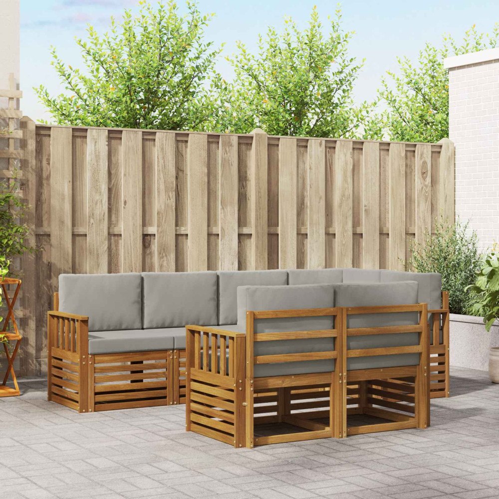 vidaXL Soffgrupper 7 pcs Naturlig och Ljus Grå Massivt Akaciaträ