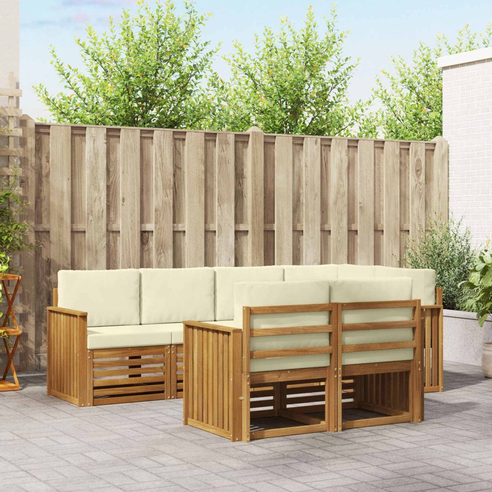 vidaXL Soffgrupper 7 pcs Naturlig och Grädde Massivt Akaciaträ