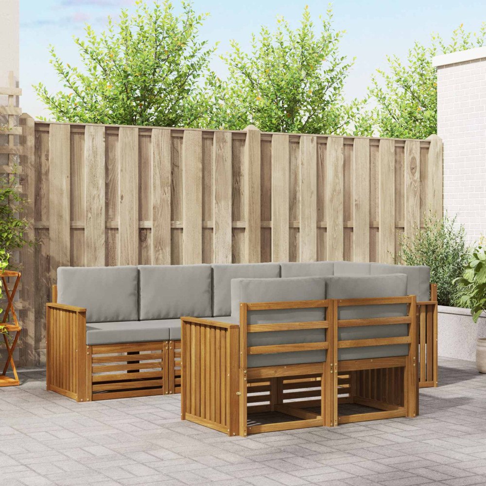 vidaXL Soffgrupper 7 pcs Naturlig och Ljus Grå Massivt Akaciaträ