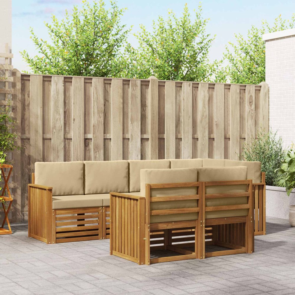 vidaXL Soffgrupper 7 pcs Naturlig och Beige Massivt Akaciaträ