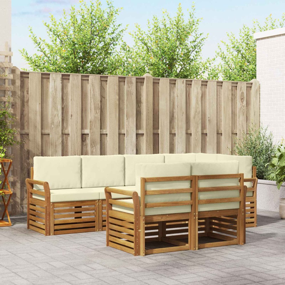 vidaXL Soffgrupper 7 pcs Naturlig och Grädde Massivt Akaciaträ