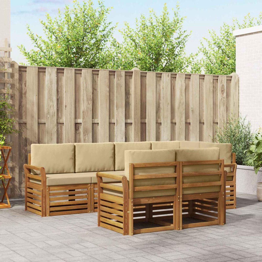 vidaXL Soffgrupper 7 pcs Naturlig och Beige Massivt Akaciaträ