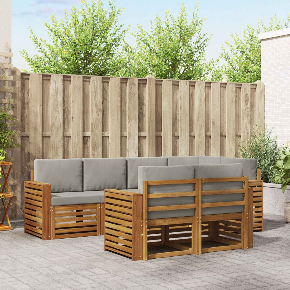 vidaXL Soffgrupper 7 pcs Naturlig och Ljus Grå Massivt Akaciaträ