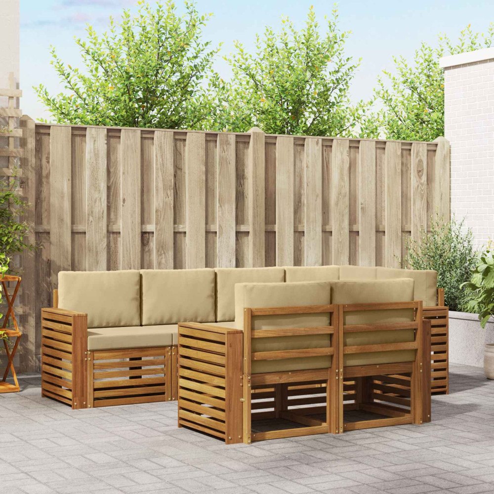 vidaXL Soffgrupper 7 pcs Naturlig och Beige Massivt Akaciaträ