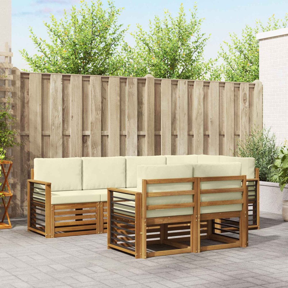 vidaXL Soffgrupper 7 pcs Naturlig och Grädde Massivt Akaciaträ