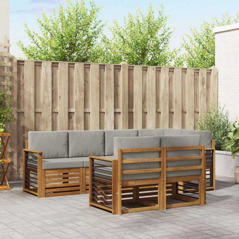 vidaXL Soffgrupper 7 pcs Naturlig och Ljus Grå Massivt Akaciaträ