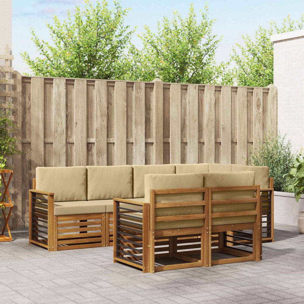 vidaXL Soffgrupper 7 pcs Naturlig och Beige Massivt Akaciaträ